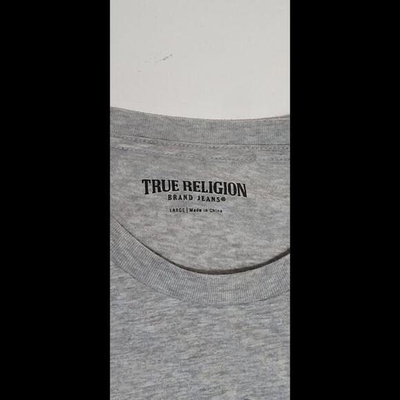 True Religion T-shirt Mens Heather Gray Short Sleeve Arch Logo Guitar Sz L - Picture 4 of 5